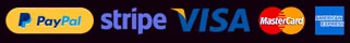 Logos für Zahlungsoptionen: PayPal, Stripe, Visa, MasterCard, American Express